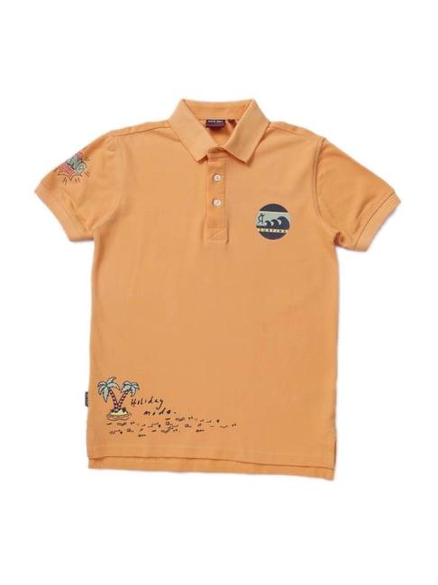 gini & jony kids orange printed polo t-shirt