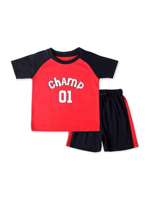 gini & jony kids red & navy cotton printed t-shirt set