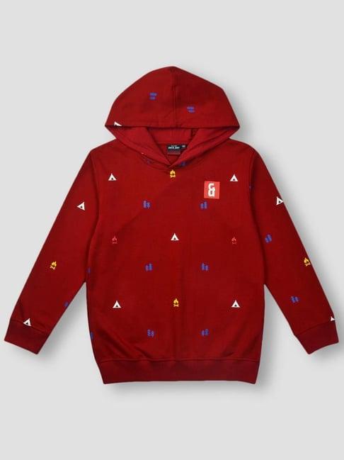 gini & jony kids red printed full sleeves hoodie