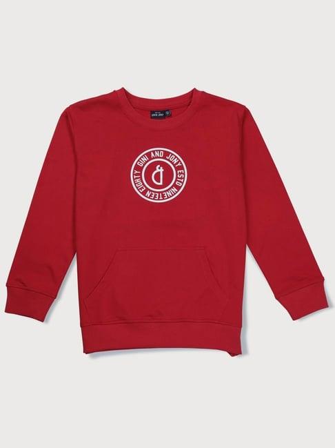 gini & jony kids red printed full sleeves sweatshirt