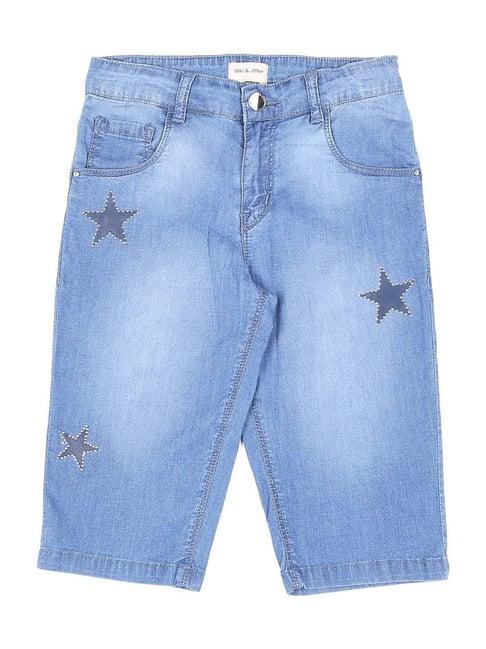 gini & jony kids sky blue cotton patch work capris