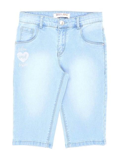 gini & jony kids sky blue cotton washed capris