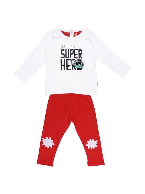 gini & jony kids white & red printed top with pants