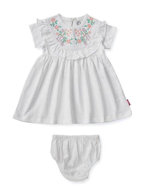 gini & jony kids white cotton embroidered dress set