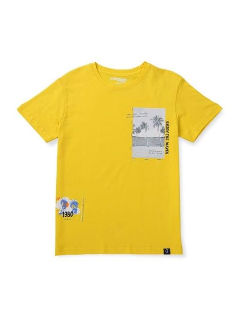 gini & jony kids yellow & grey cotton printed t-shirt