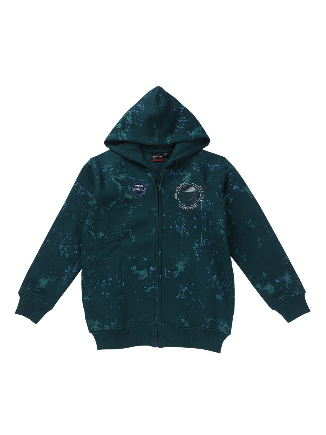 gini and jony boys abstract printed hooded fleece bomber jacket