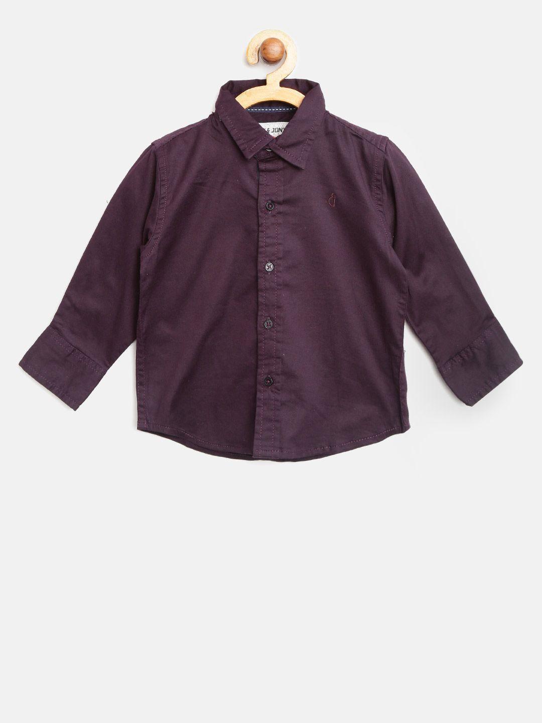 gini and jony boys aubergina regular fit solid casual shirt