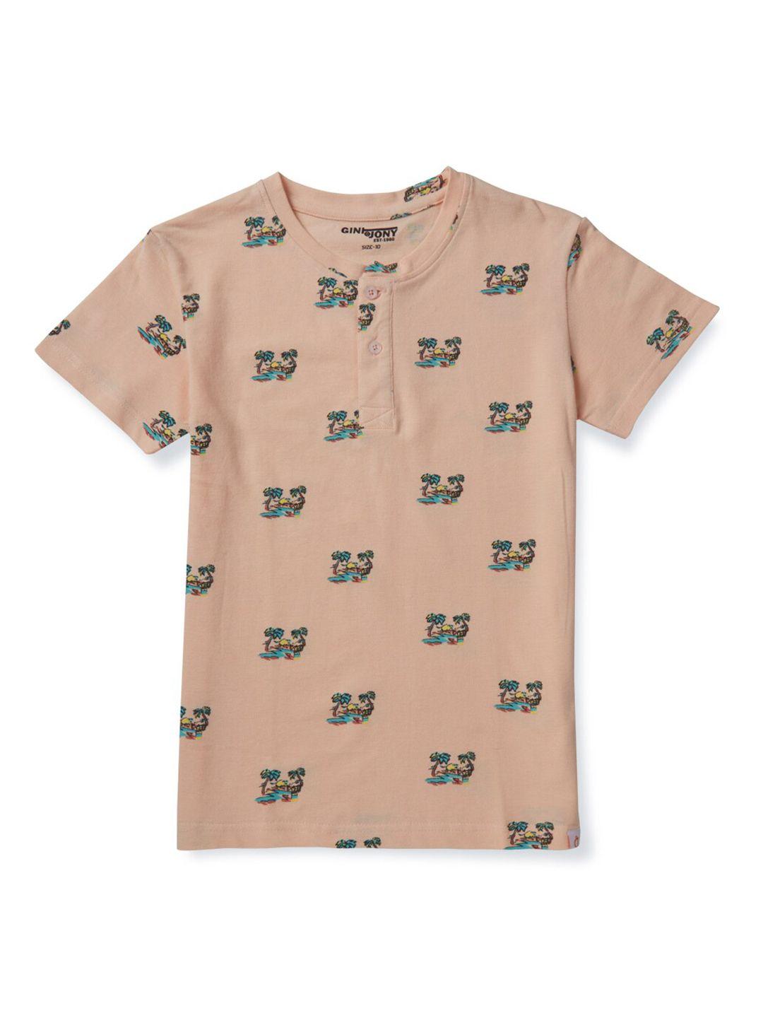 gini and jony boys beige printed t-shirt