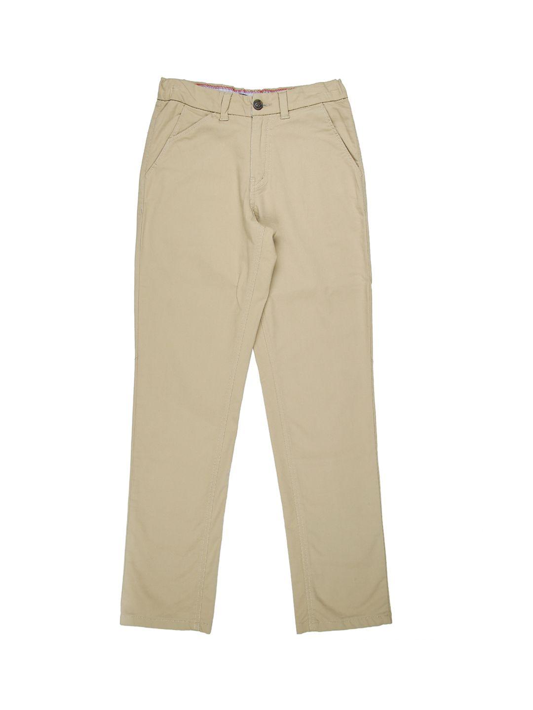 gini and jony boys beige regular fit solid formal trousers