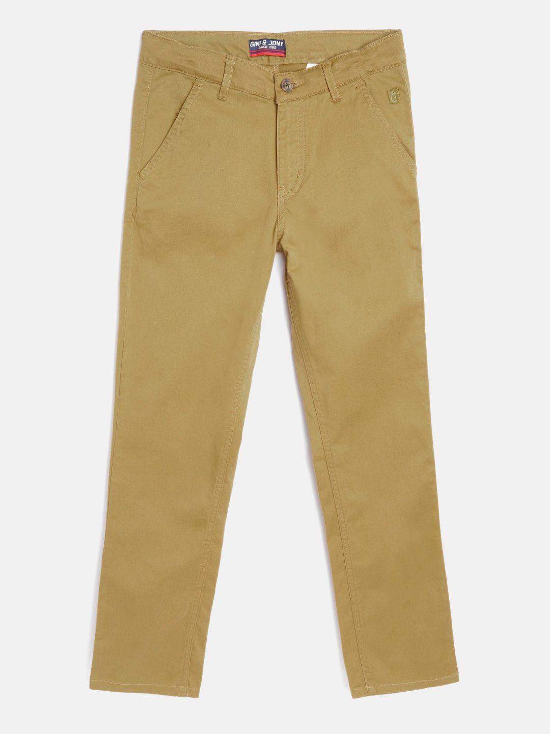 gini and jony boys beige solid mid-rise trousers