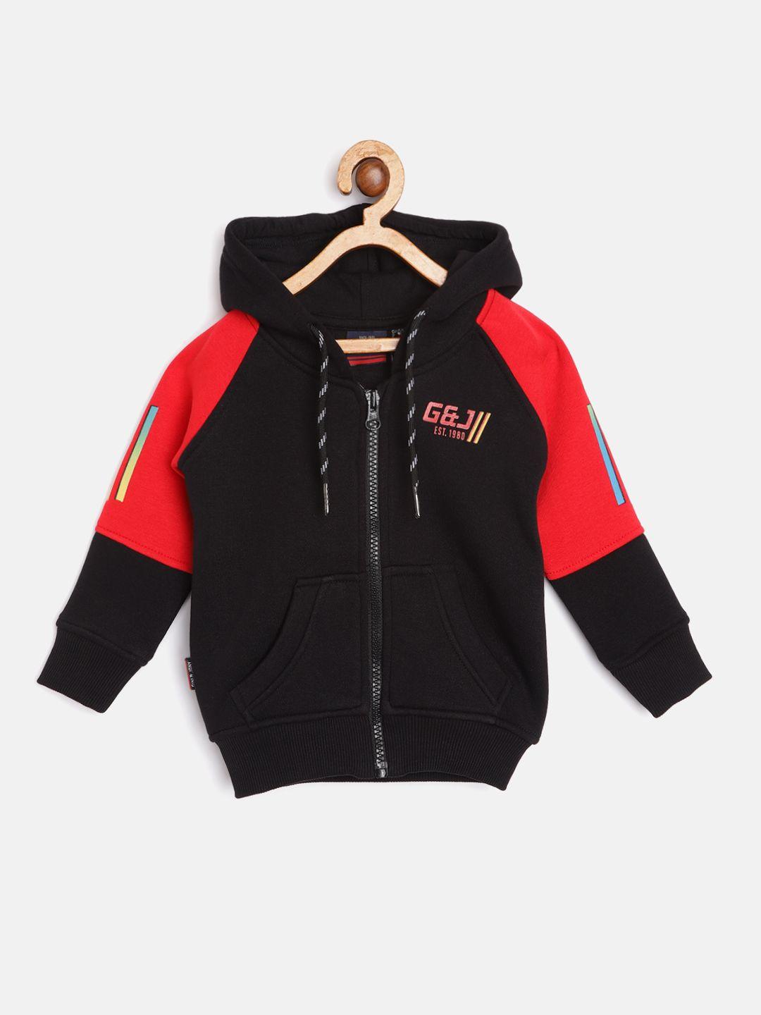 gini and jony boys black & red colourblocked hooded sweatshirt