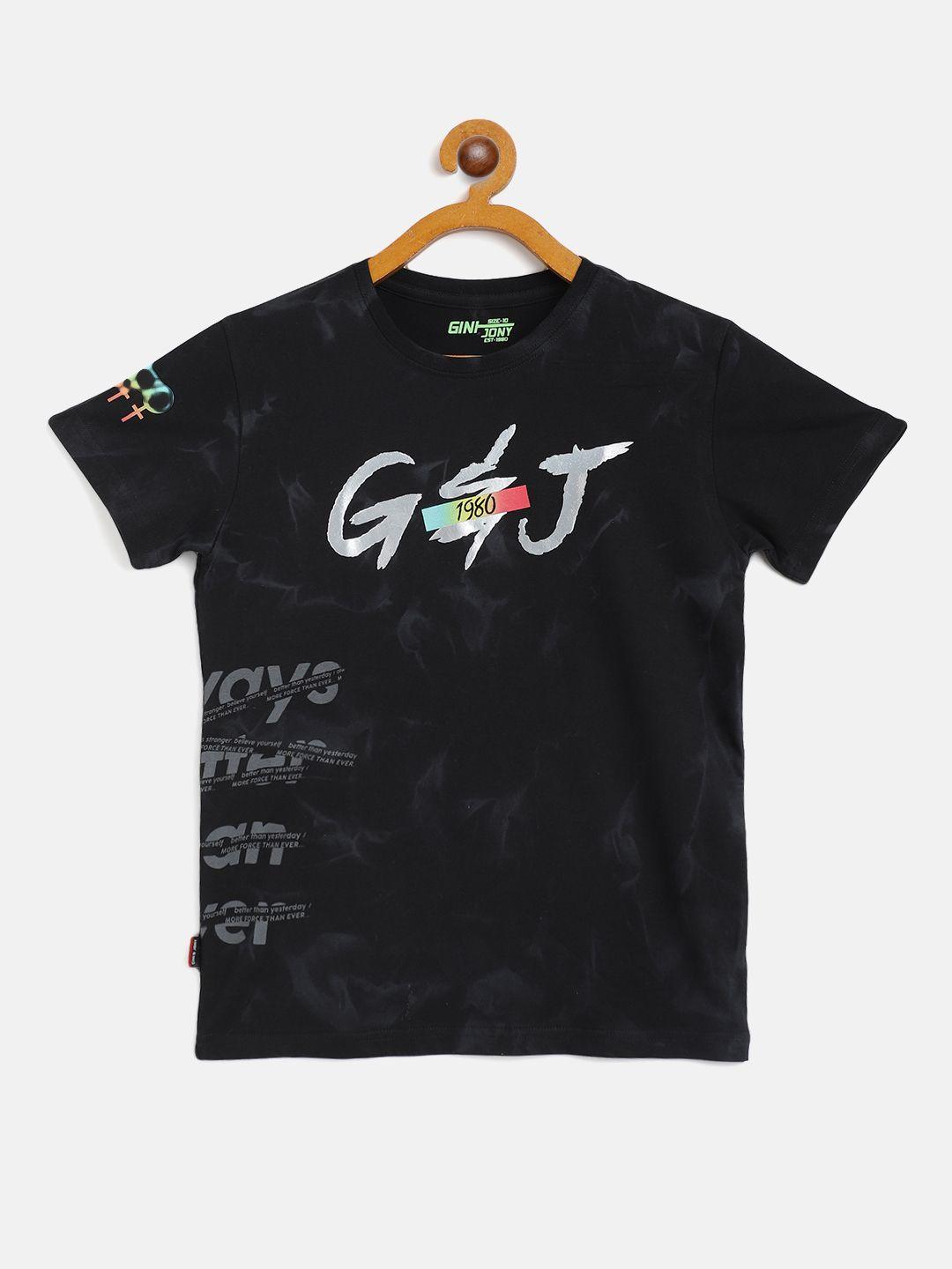 gini and jony boys black brand logo cotton printed t-shirt