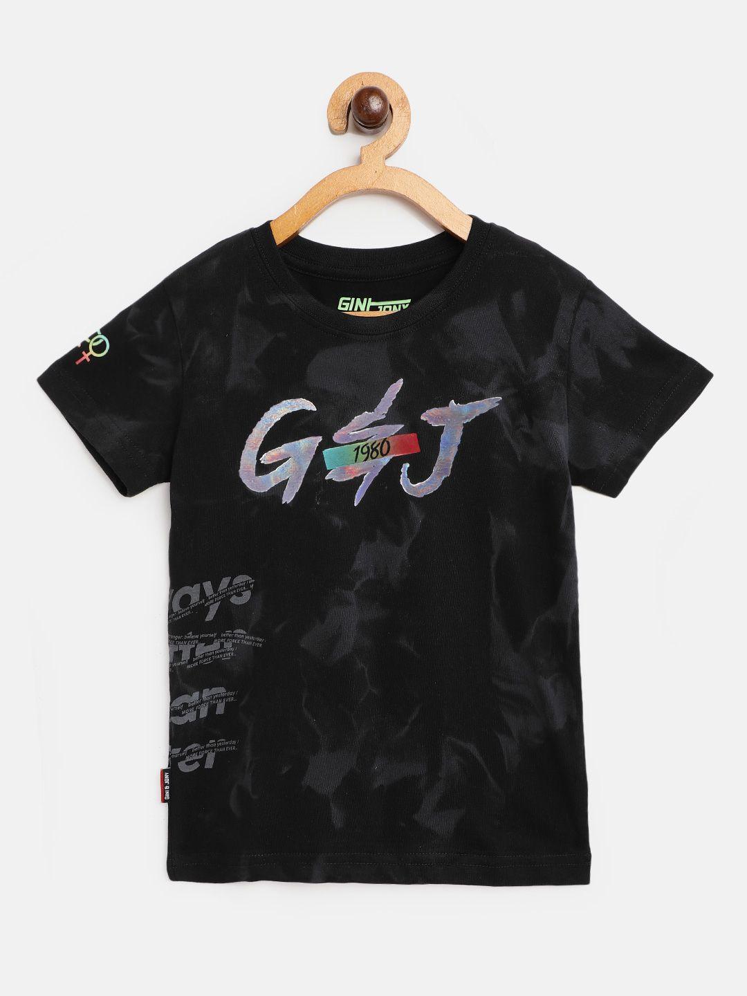 gini and jony boys black brand logo print cotton pure cotton t-shirt
