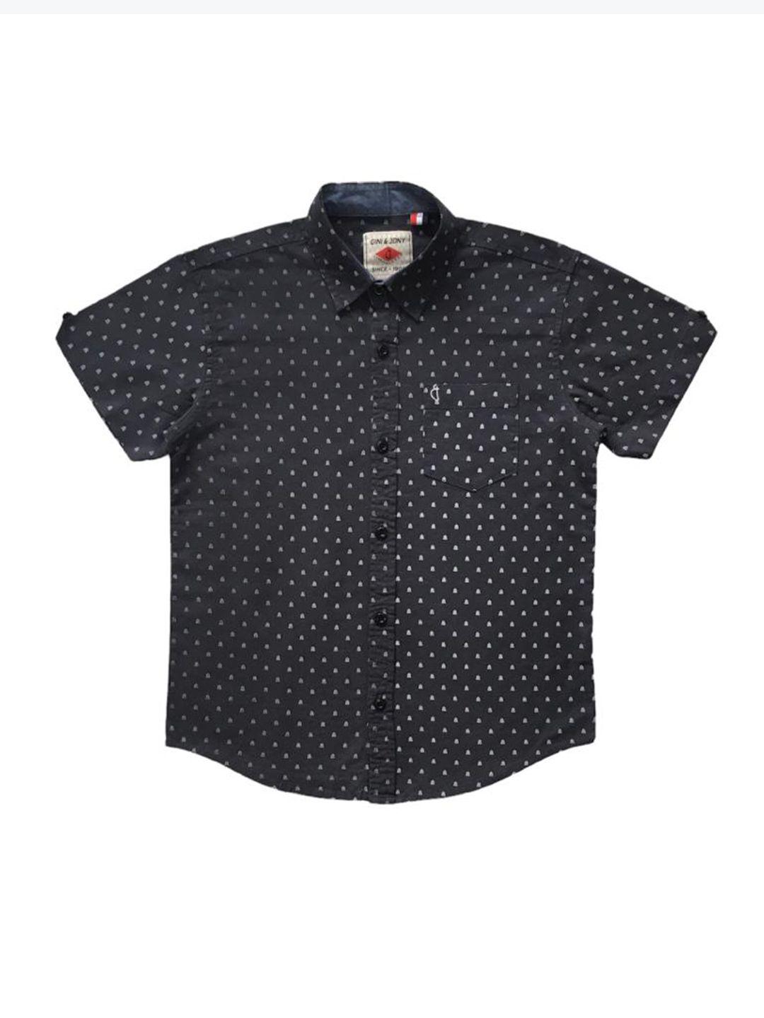 gini and jony boys black printed casual shirt