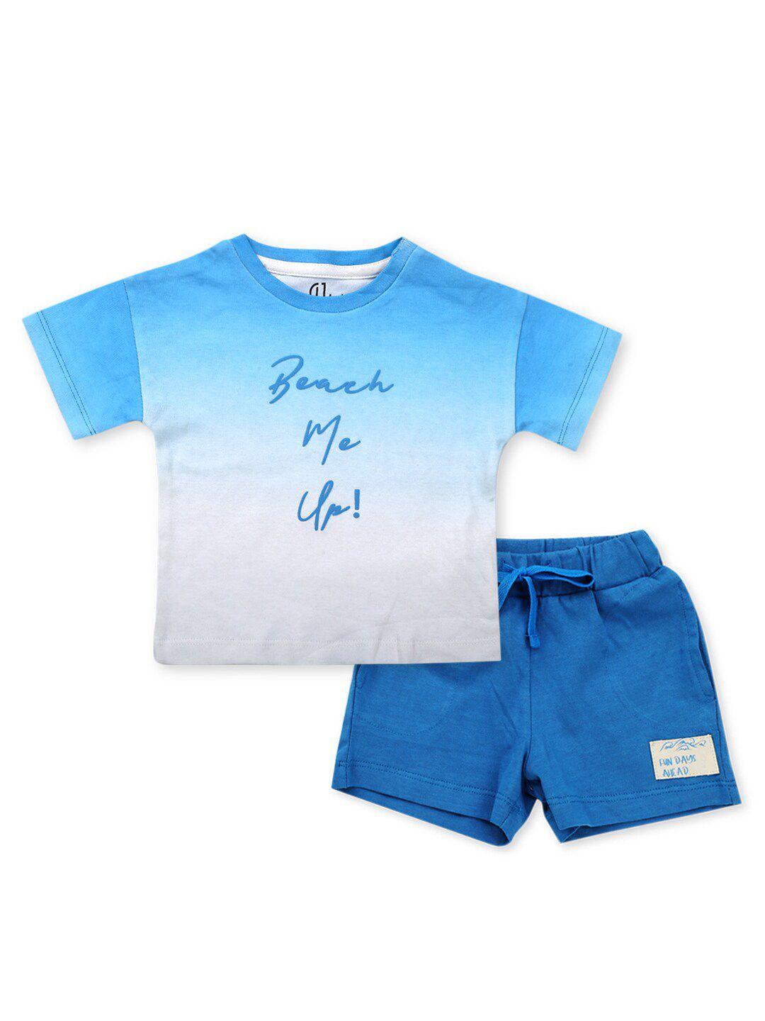 gini and jony boys blue & grey printed t-shirt with shorts