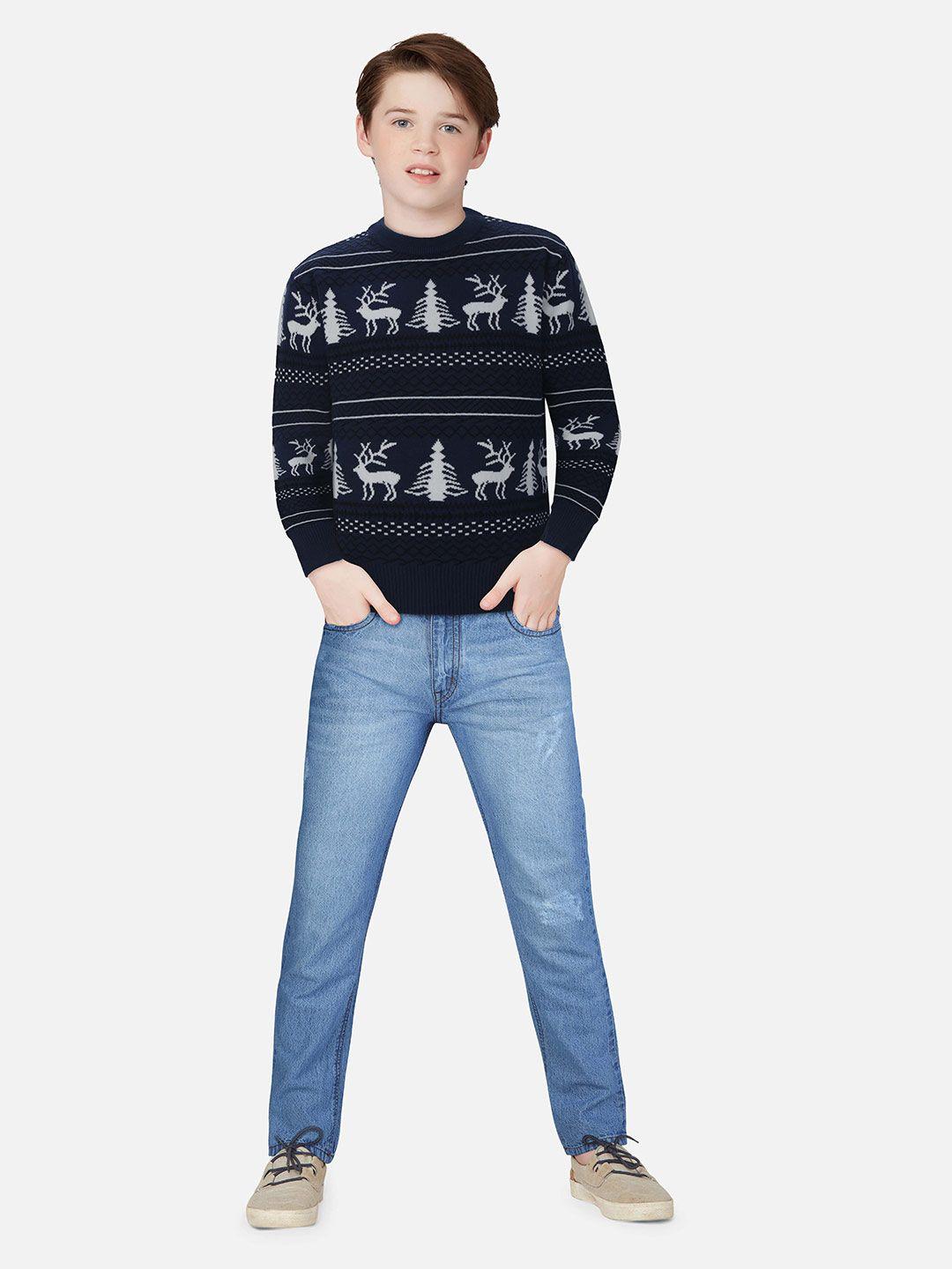 gini and jony boys blue & off white printed pullover