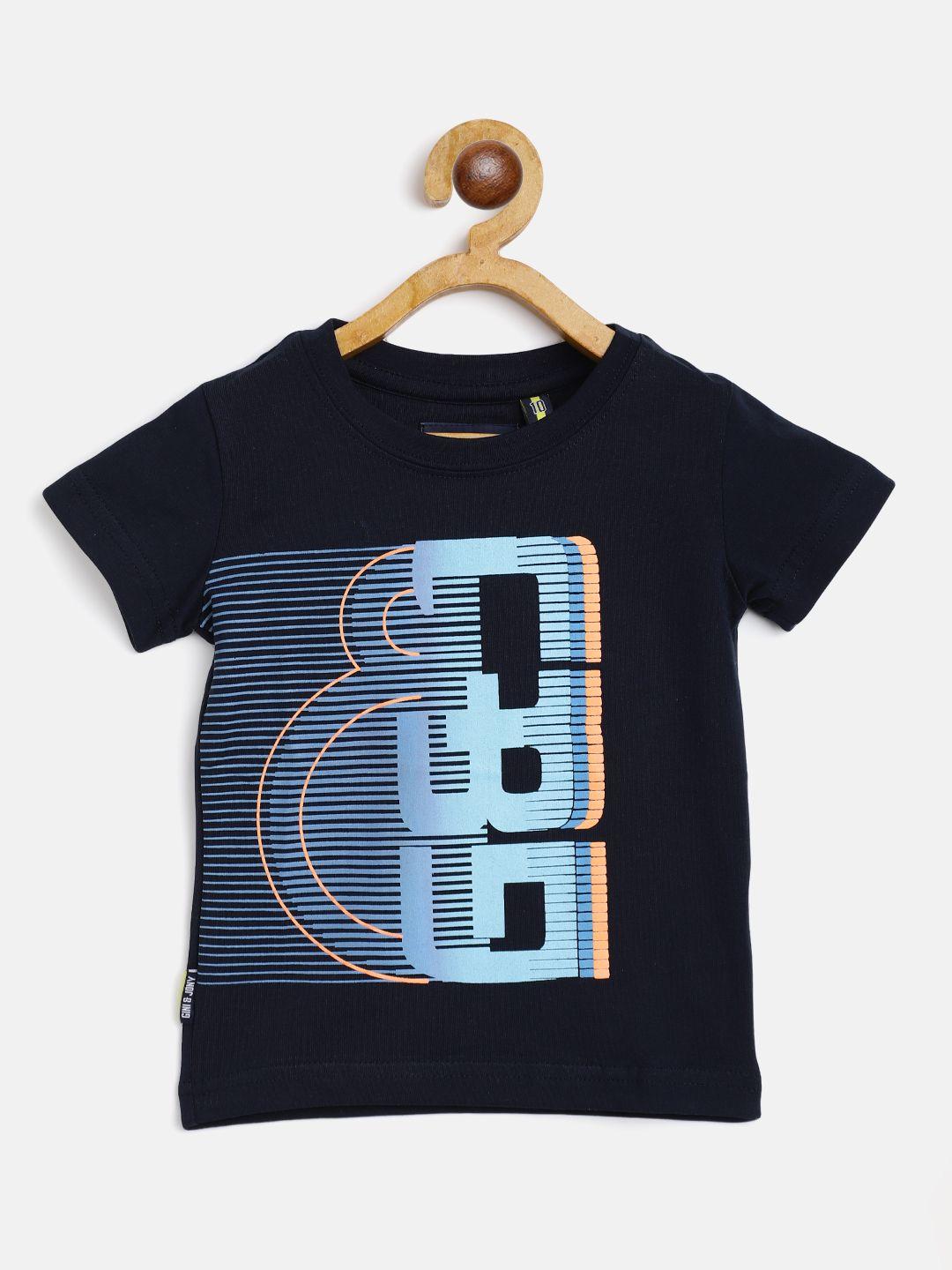 gini and jony boys blue brand logo printed t-shirt