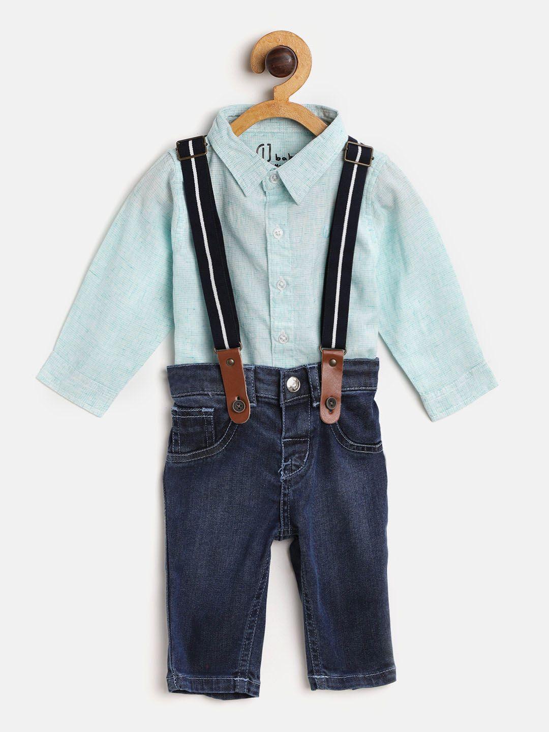 gini and jony boys blue checked shirt with jeans & suspenders