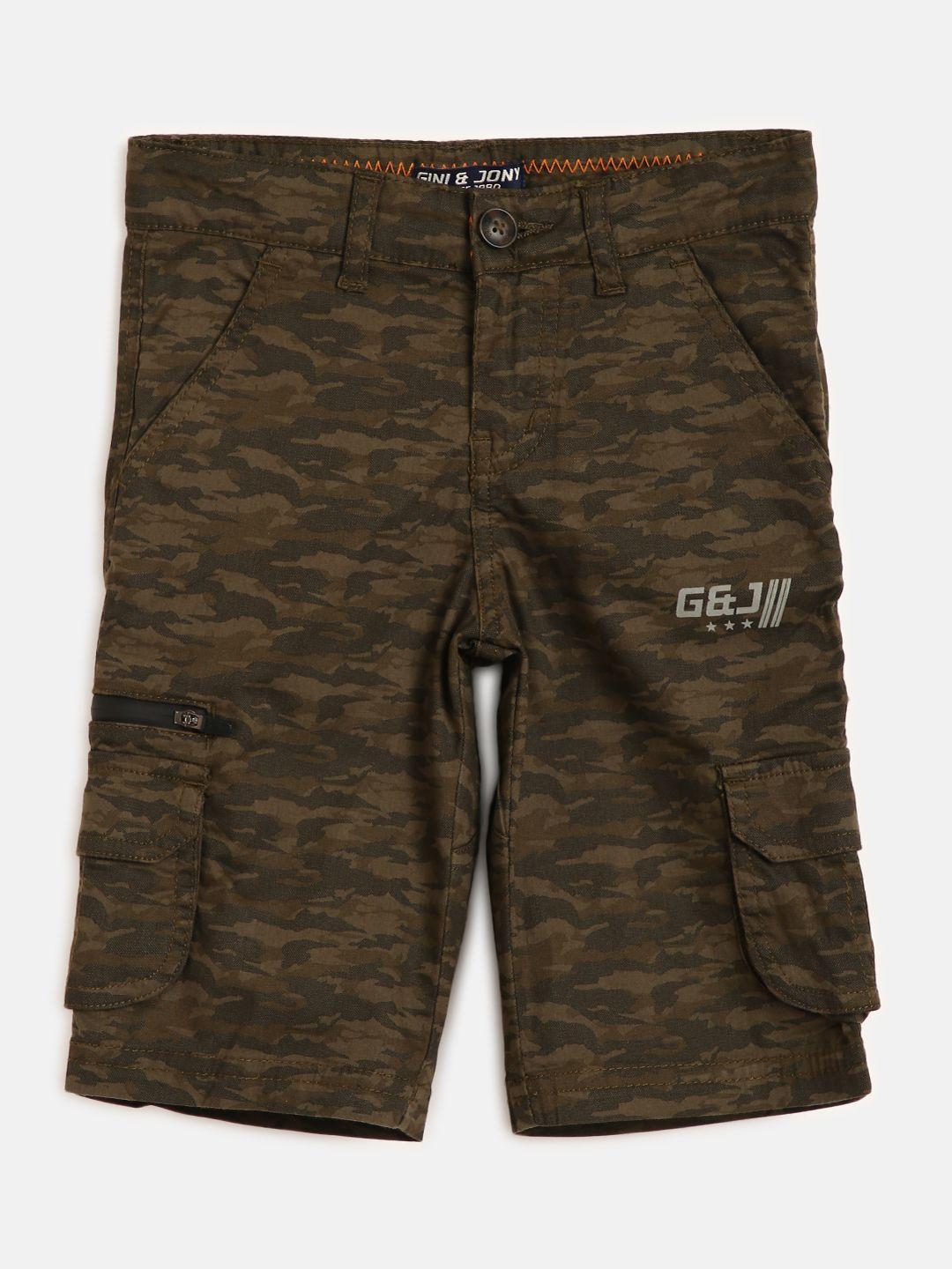 gini and jony boys brown camouflage printed cotton cargo shorts