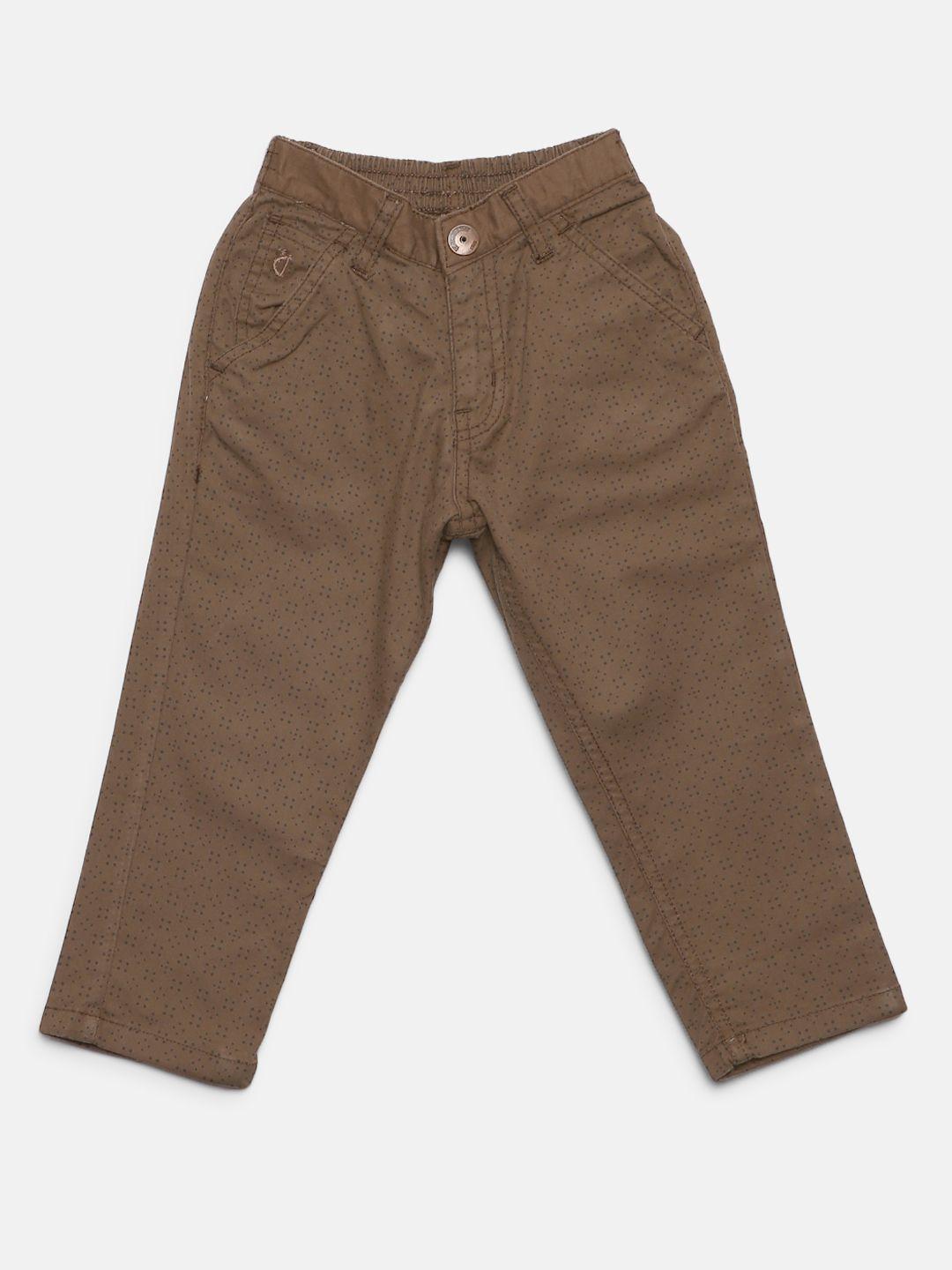 gini and jony boys brown regular fit printed chinos