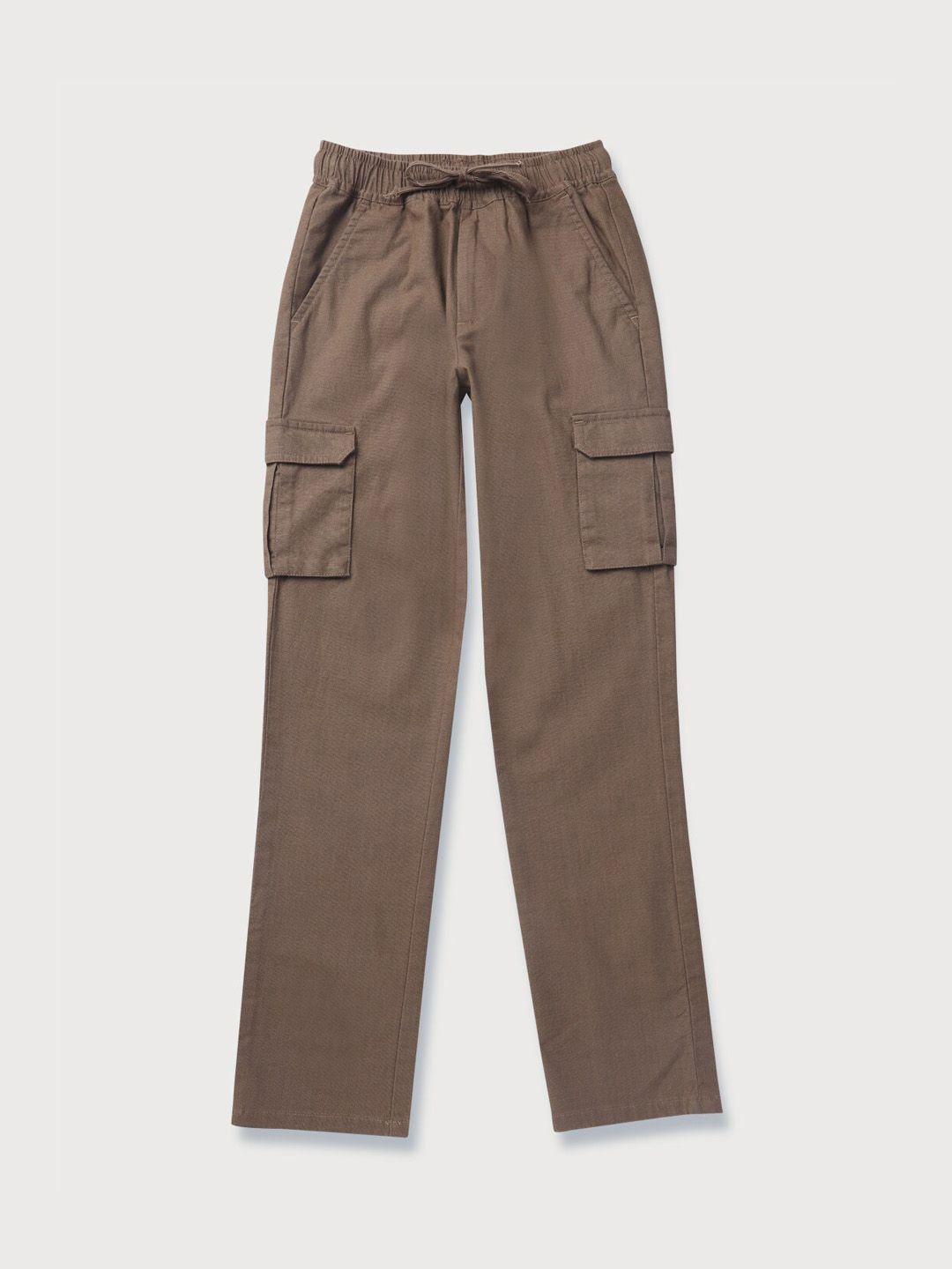 gini and jony boys brown solid cargo trousers