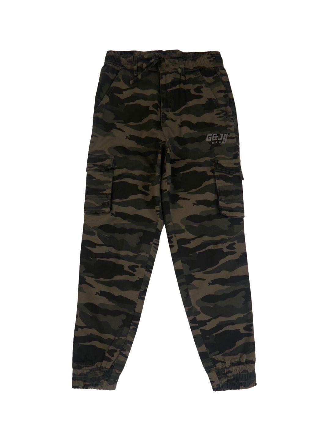 gini and jony boys camouflage printed mid-rise cotton cargos trousers