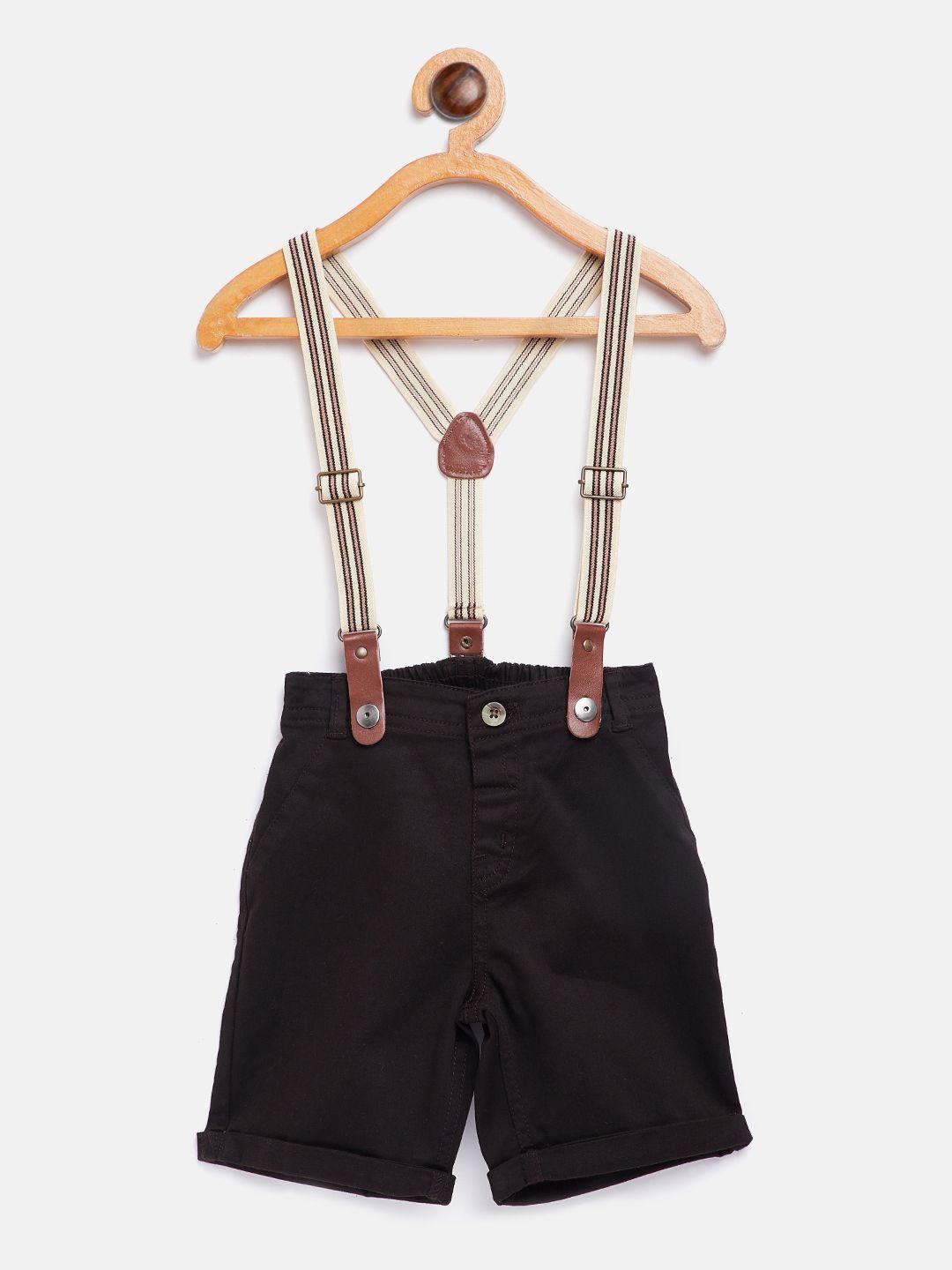 gini and jony boys coffee brown solid regular fit shorts with suspenders