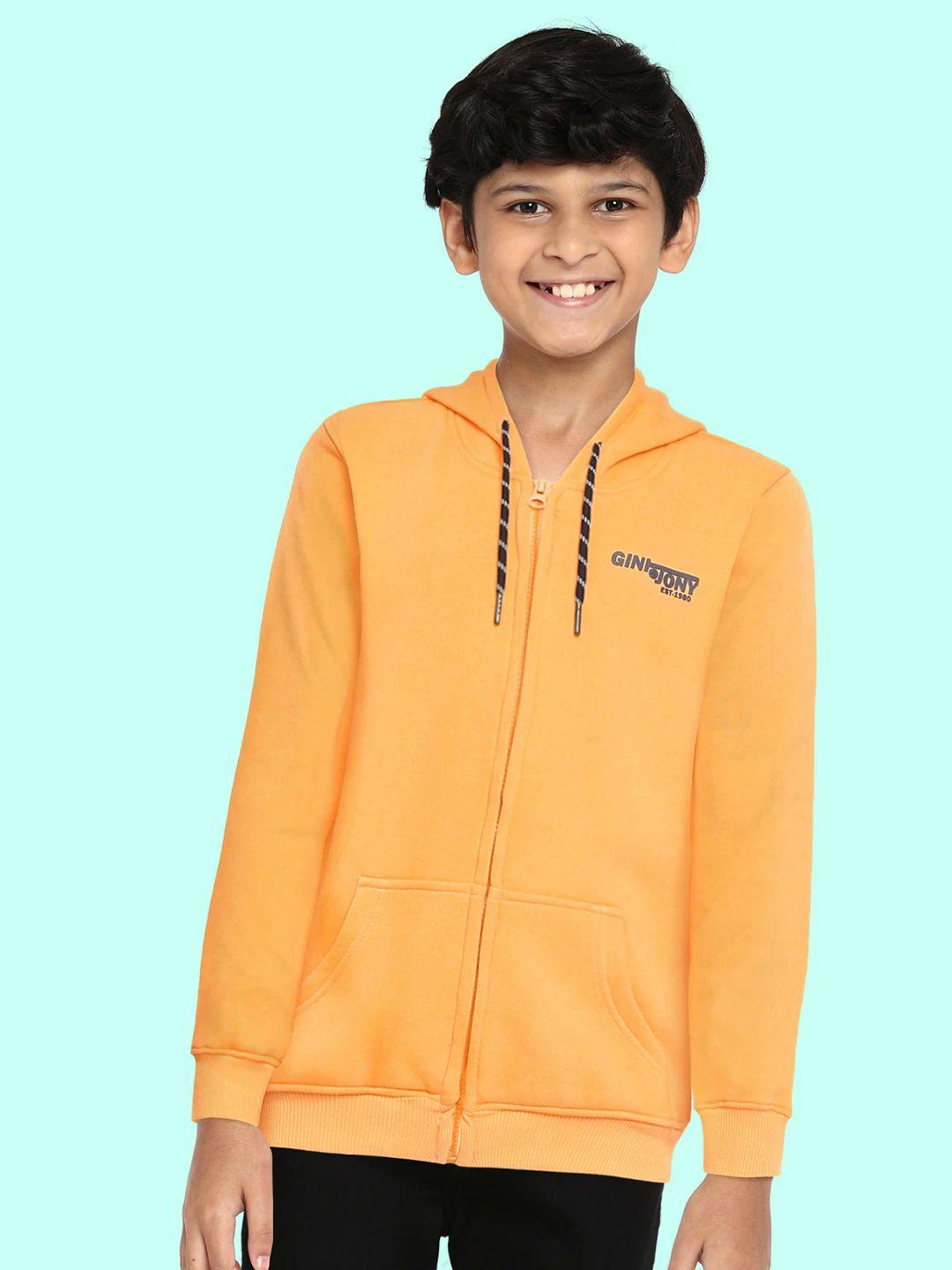 gini and jony boys coral orange back print hooded sweatshirt