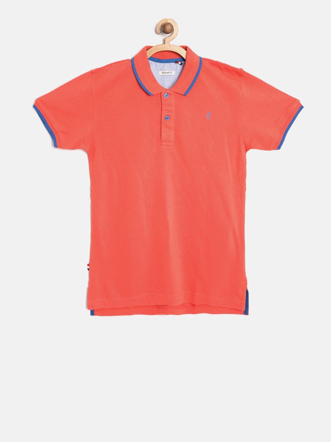 gini and jony boys coral red solid polo collar pure cotton t-shirt