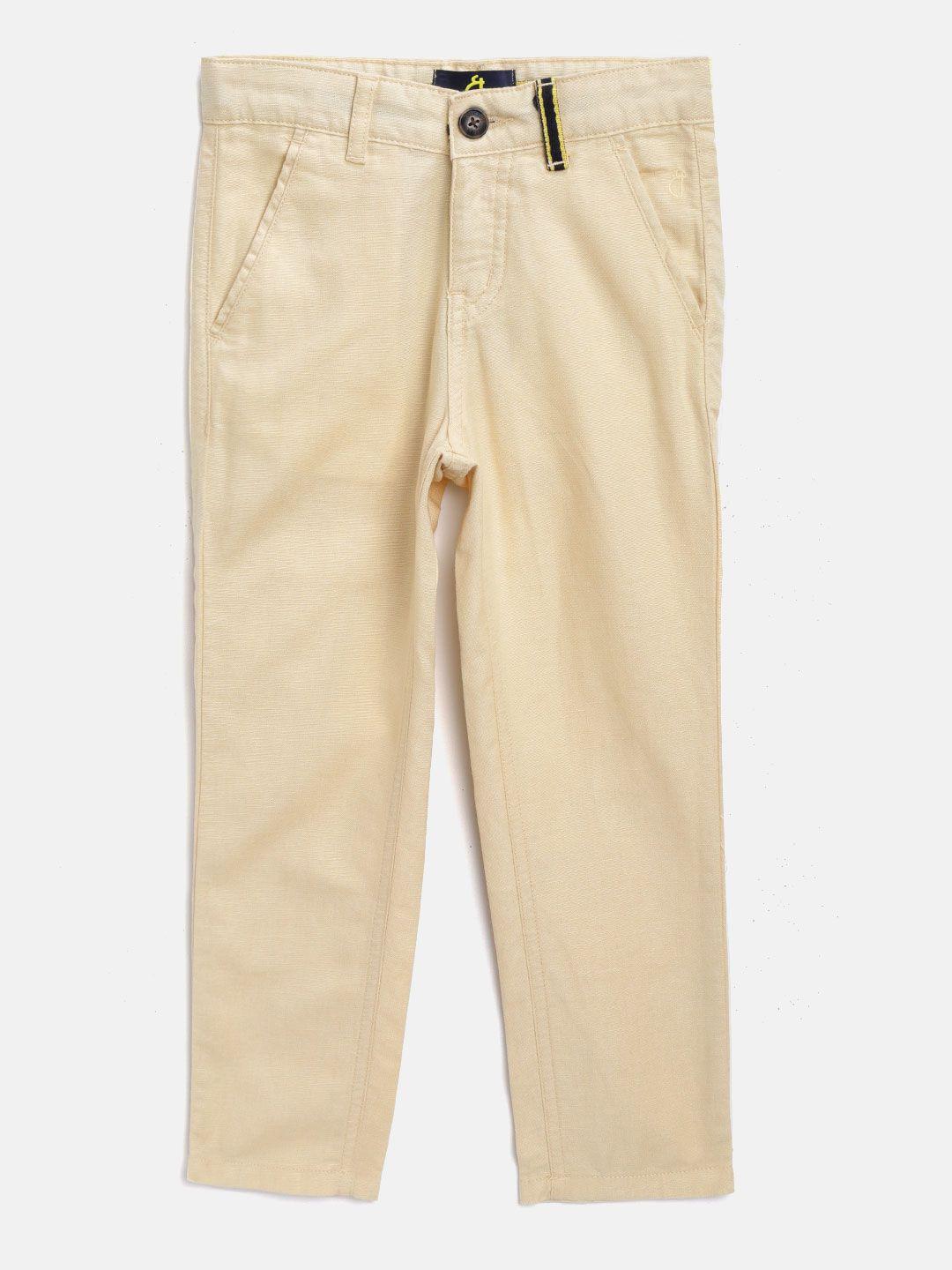 gini and jony boys cream-coloured slim fit solid regular trousers