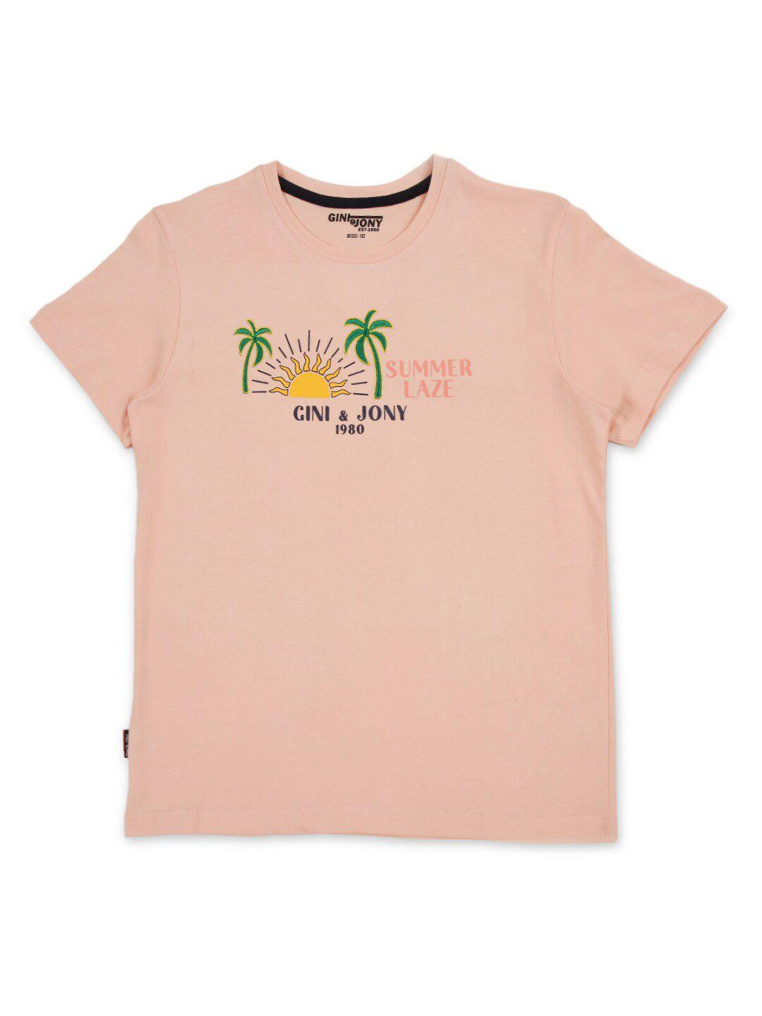 gini and jony boys embroidered graphic printed cotton t-shirt