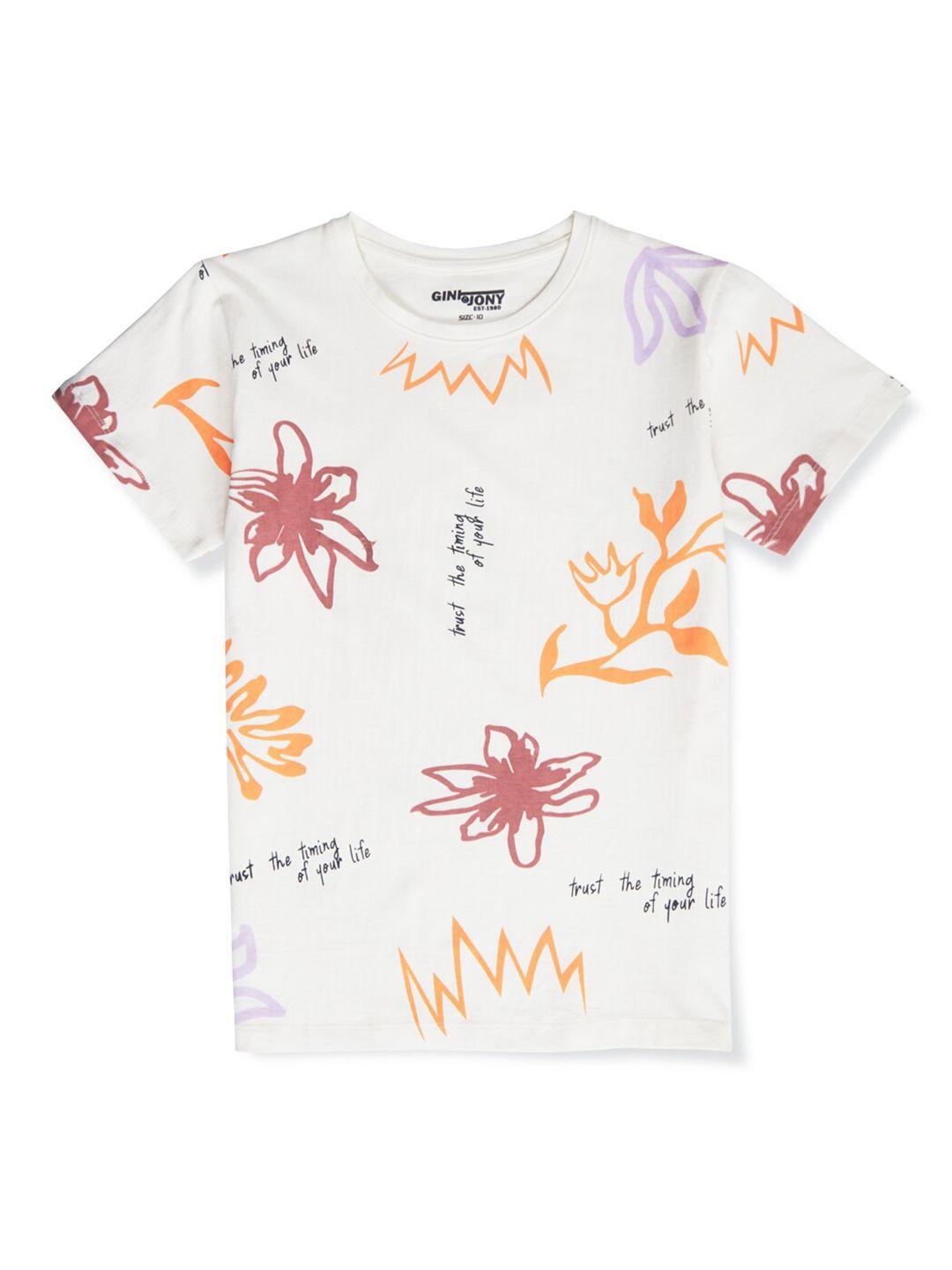 gini and jony boys floral printed cotton t-shirt