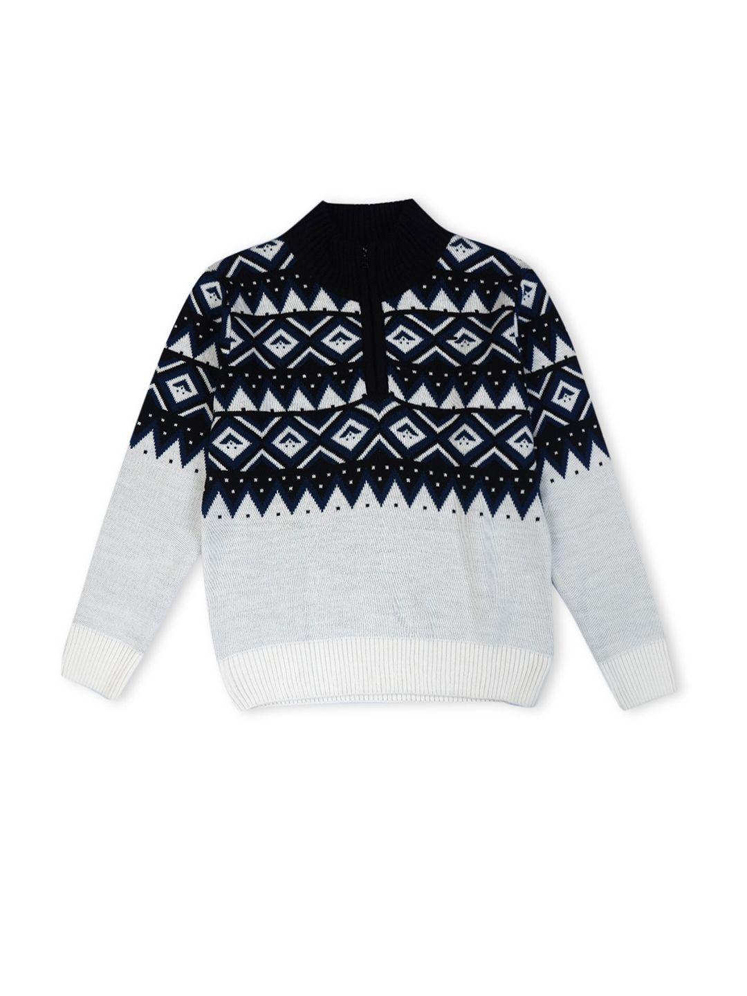 gini and jony boys geometric self design mock collar woollen pullover