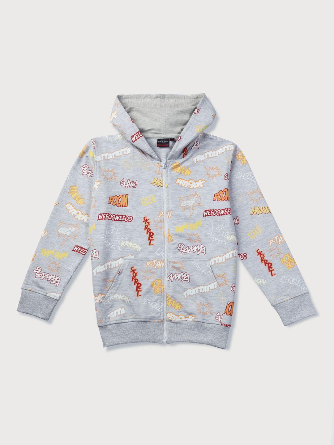 gini and jony boys graphic printed cotton hooded bomber jacket