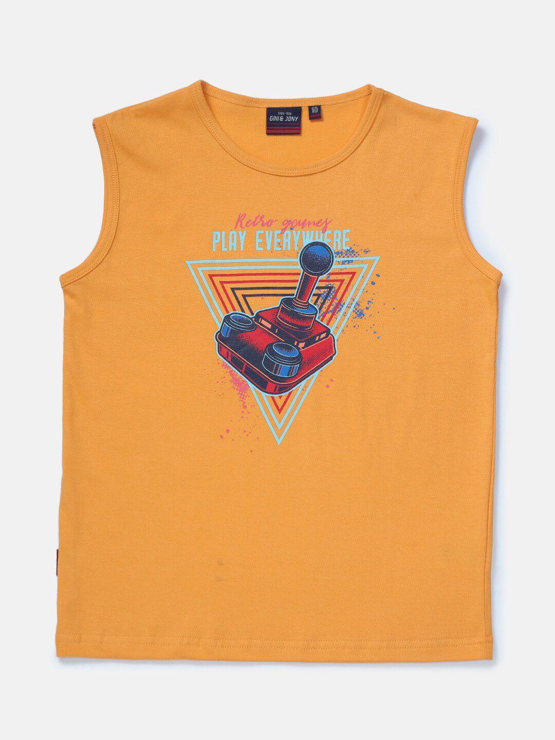 gini and jony boys graphic printed sleeveless cotton t-shirt