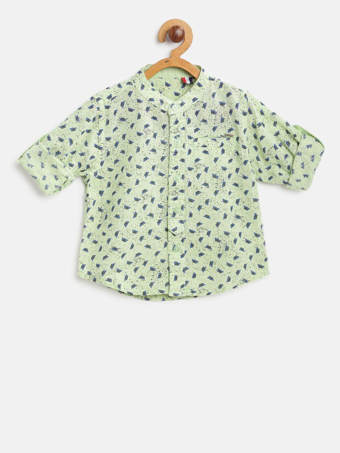 gini and jony boys green & navy blue regular fit printed casual shirt