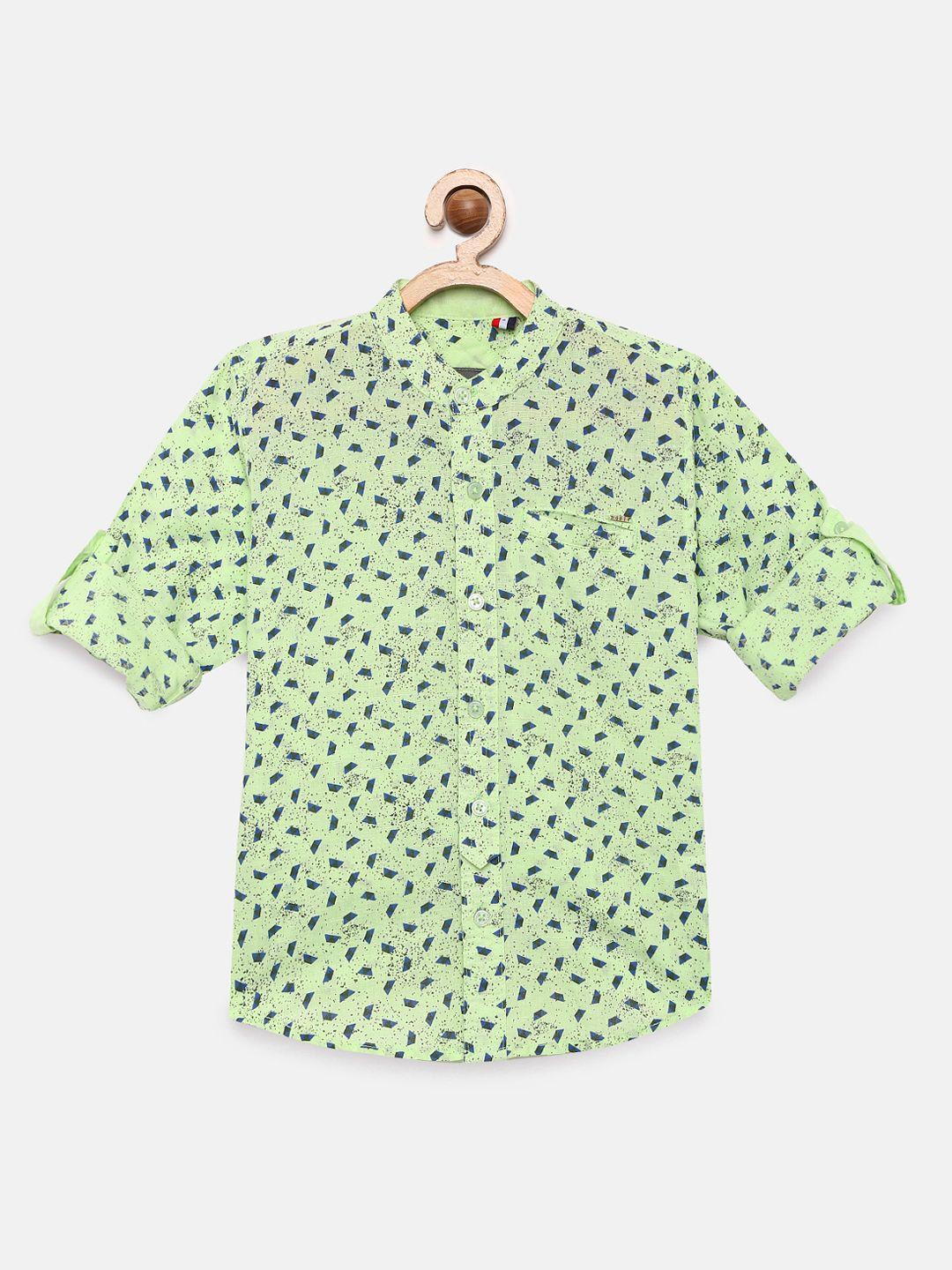 gini and jony boys green regular fit printed casual shirt