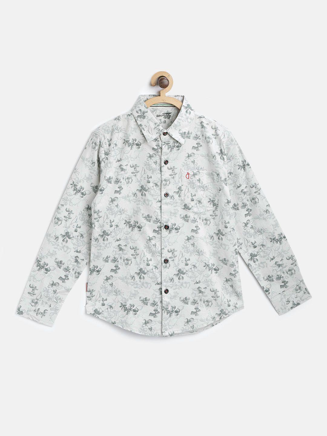 gini and jony boys grey floral print regular fit cotton casual shirt