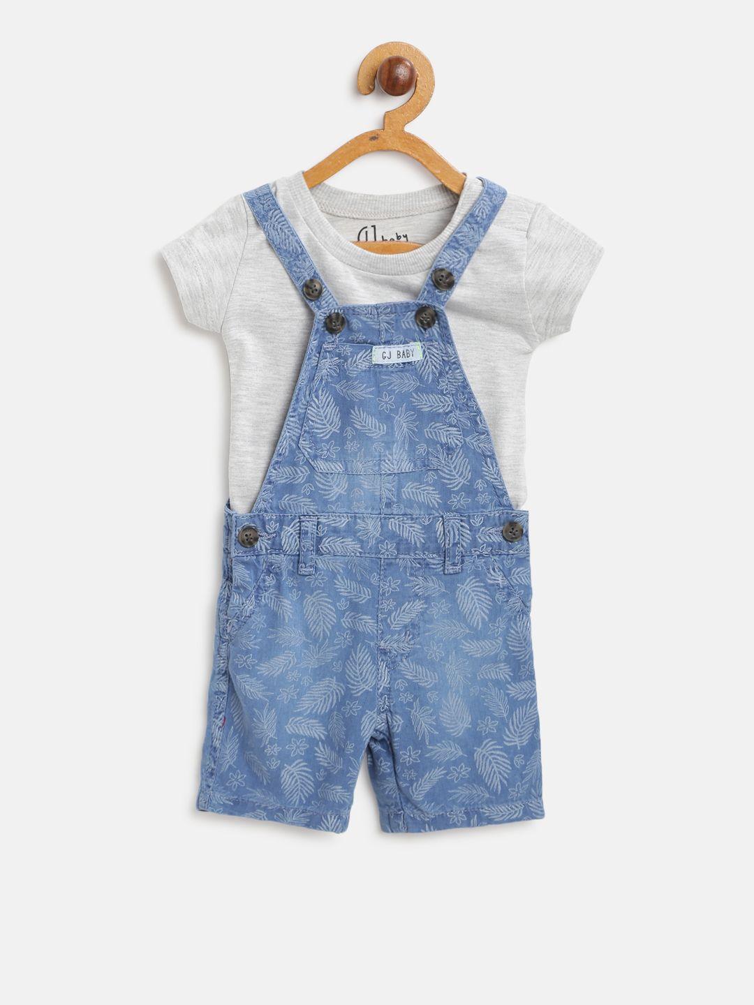 gini and jony boys grey melange & blue solid t-shirt with dungarees