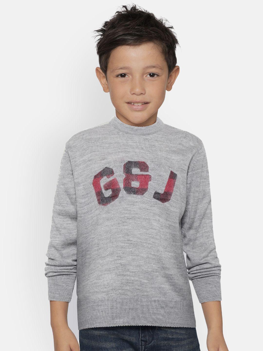 gini and jony boys grey melange solid pullover sweater