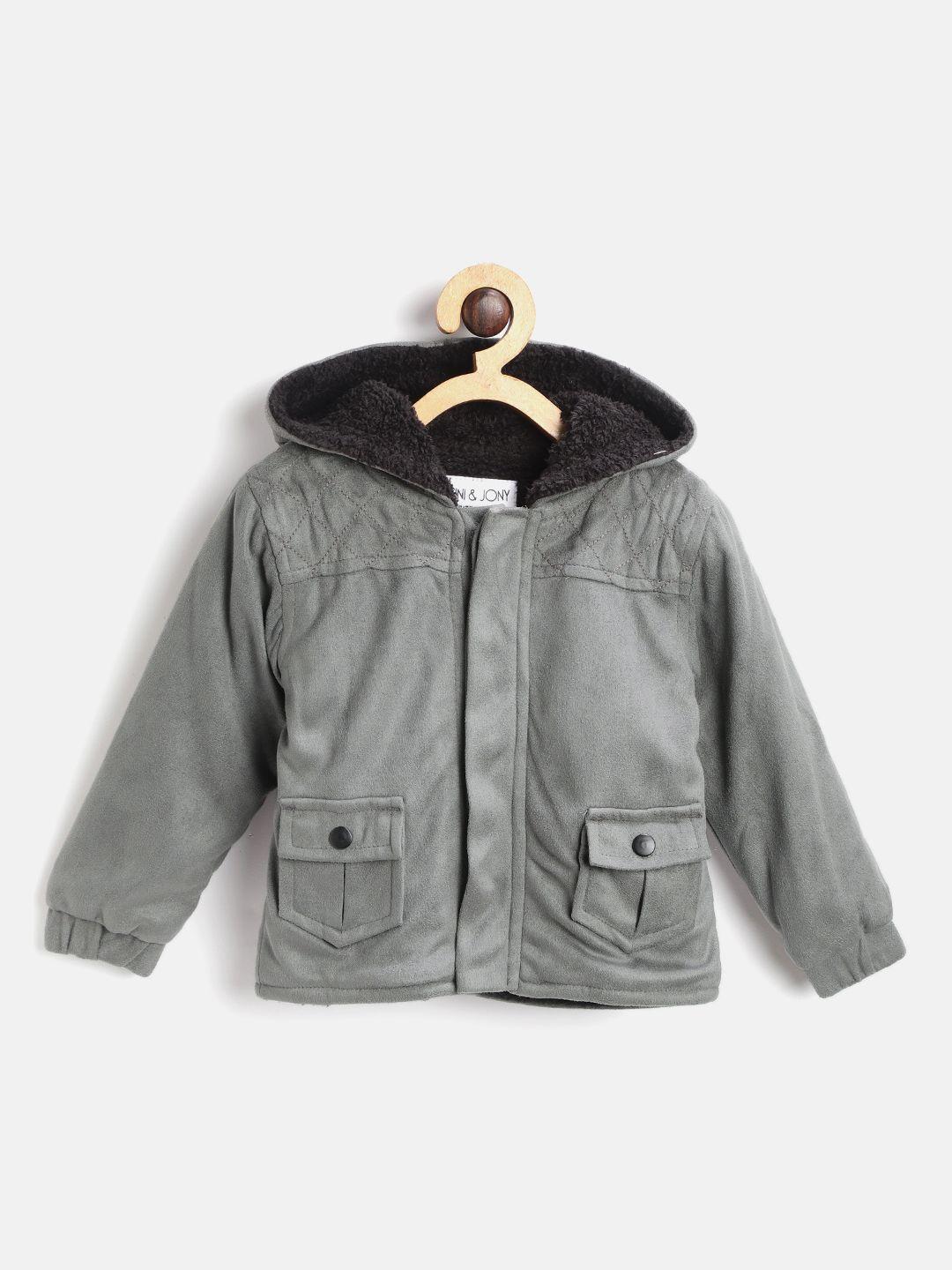gini and jony boys grey solid hooded suede tailored jacket