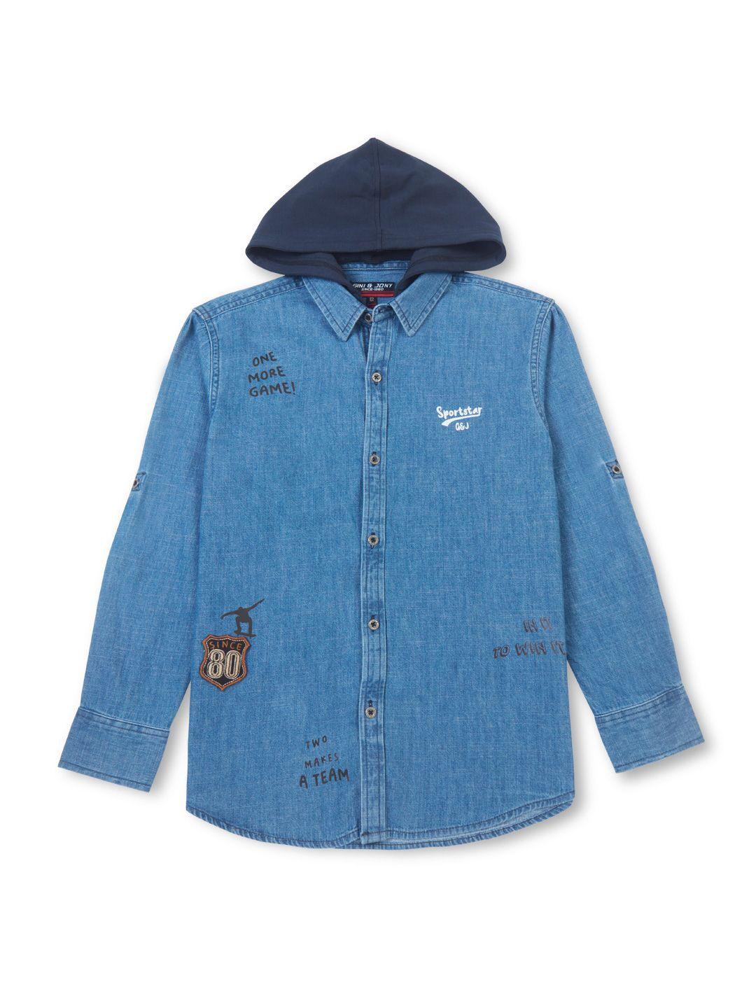 gini and jony boys hooded denim casual shirt