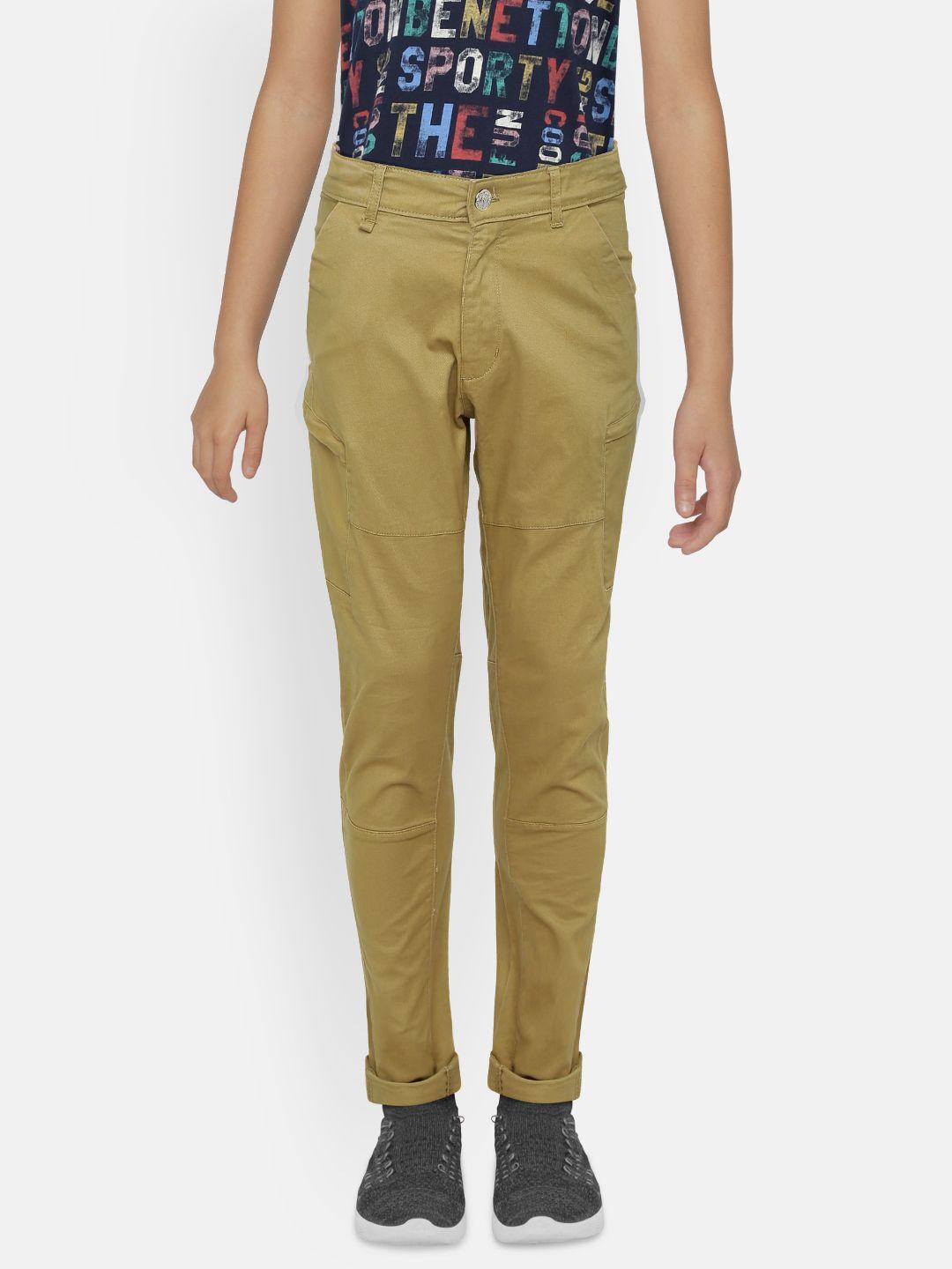 gini and jony boys khaki brown regular fit solid trousers