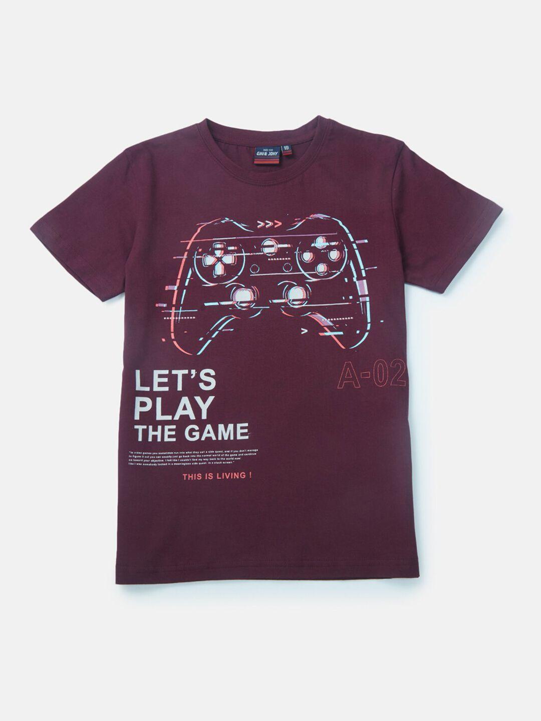 gini and jony boys maroon printed t-shirt