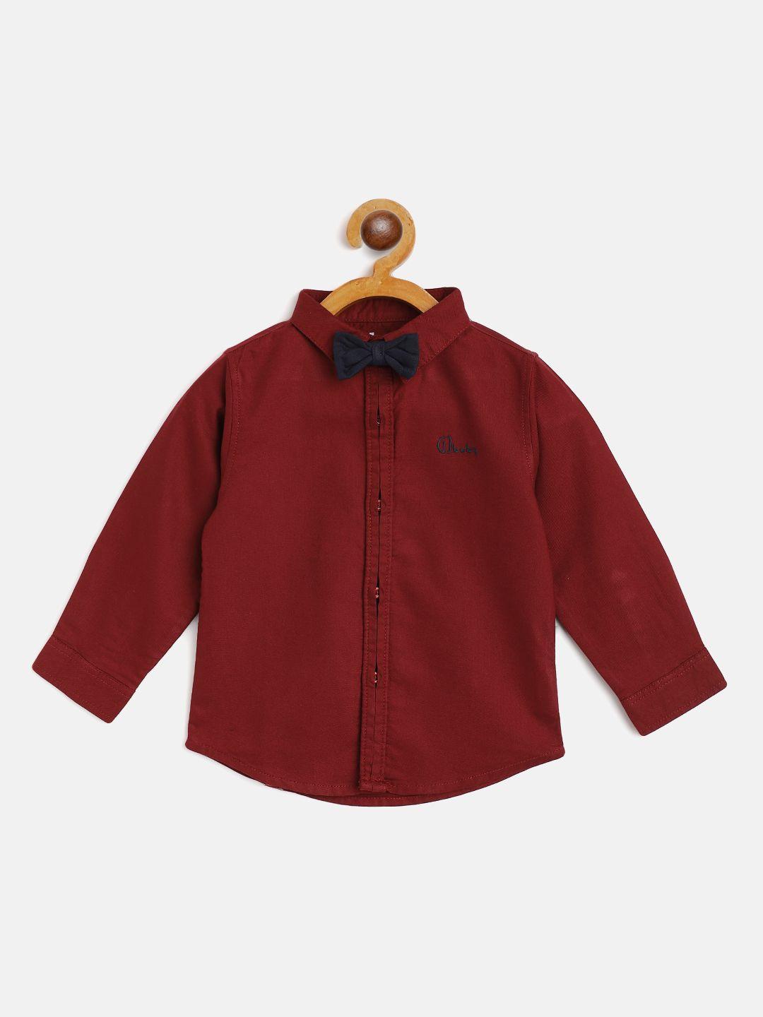 gini and jony boys maroon pure cotton solid casual shirt with bow tie