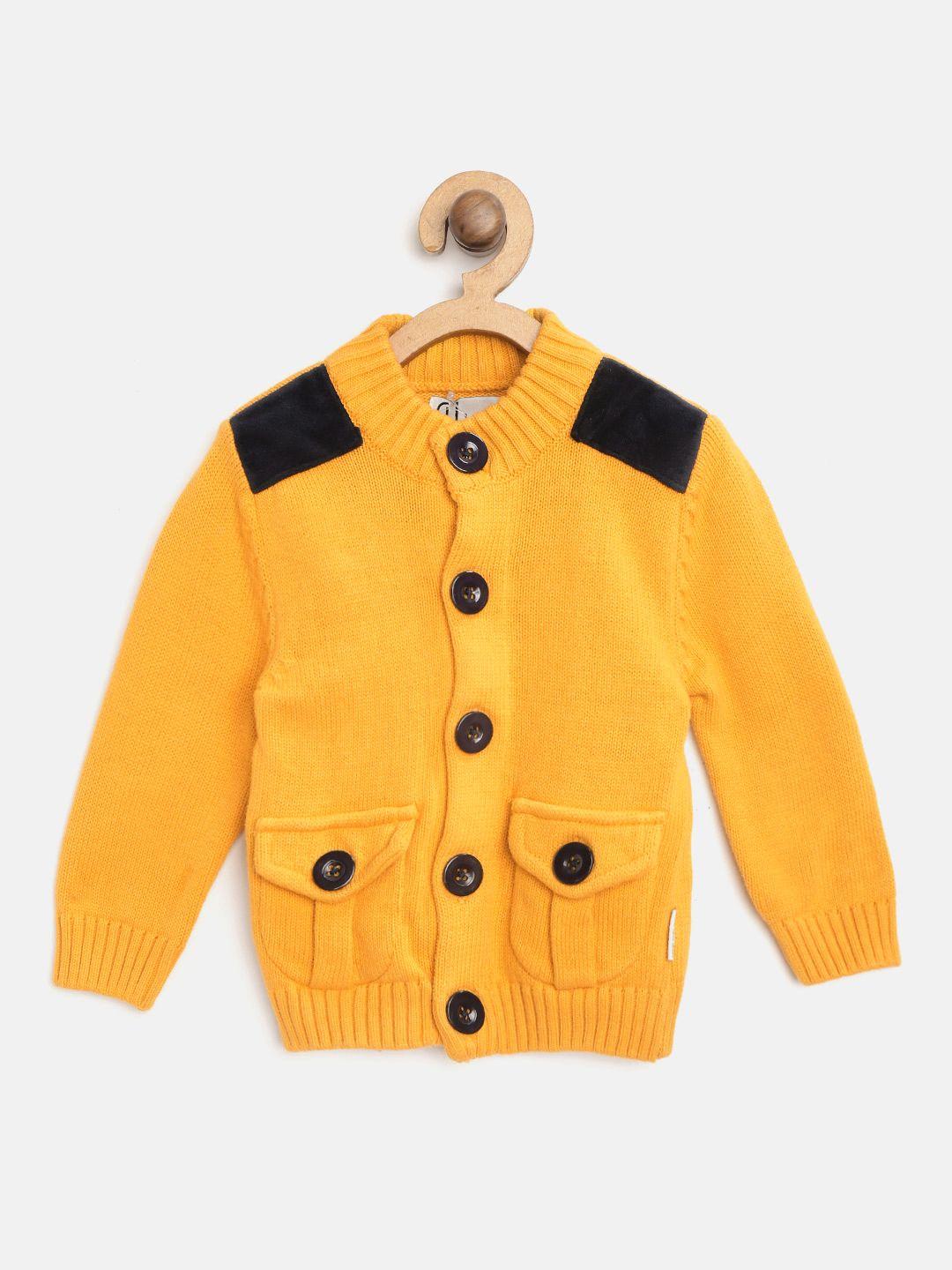 gini and jony boys mustard yellow solid cardigan