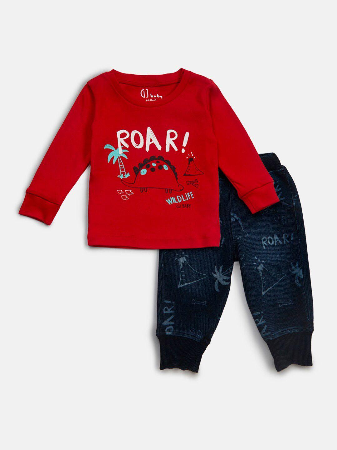 gini and jony boys navy blue & red printed t-shirt with trouser