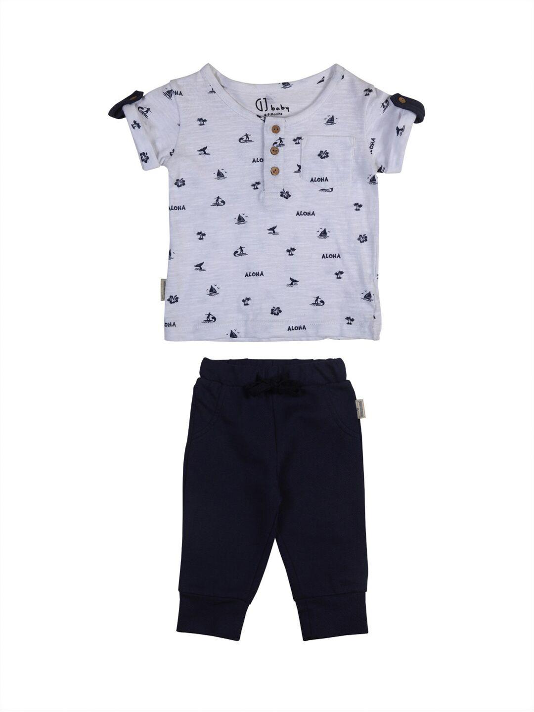 gini and jony boys navy blue & white printed t-shirt with capri