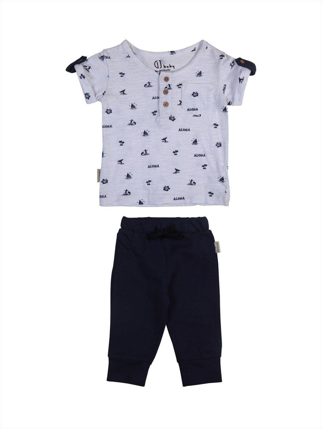 gini and jony boys navy blue & white printed top with trouser