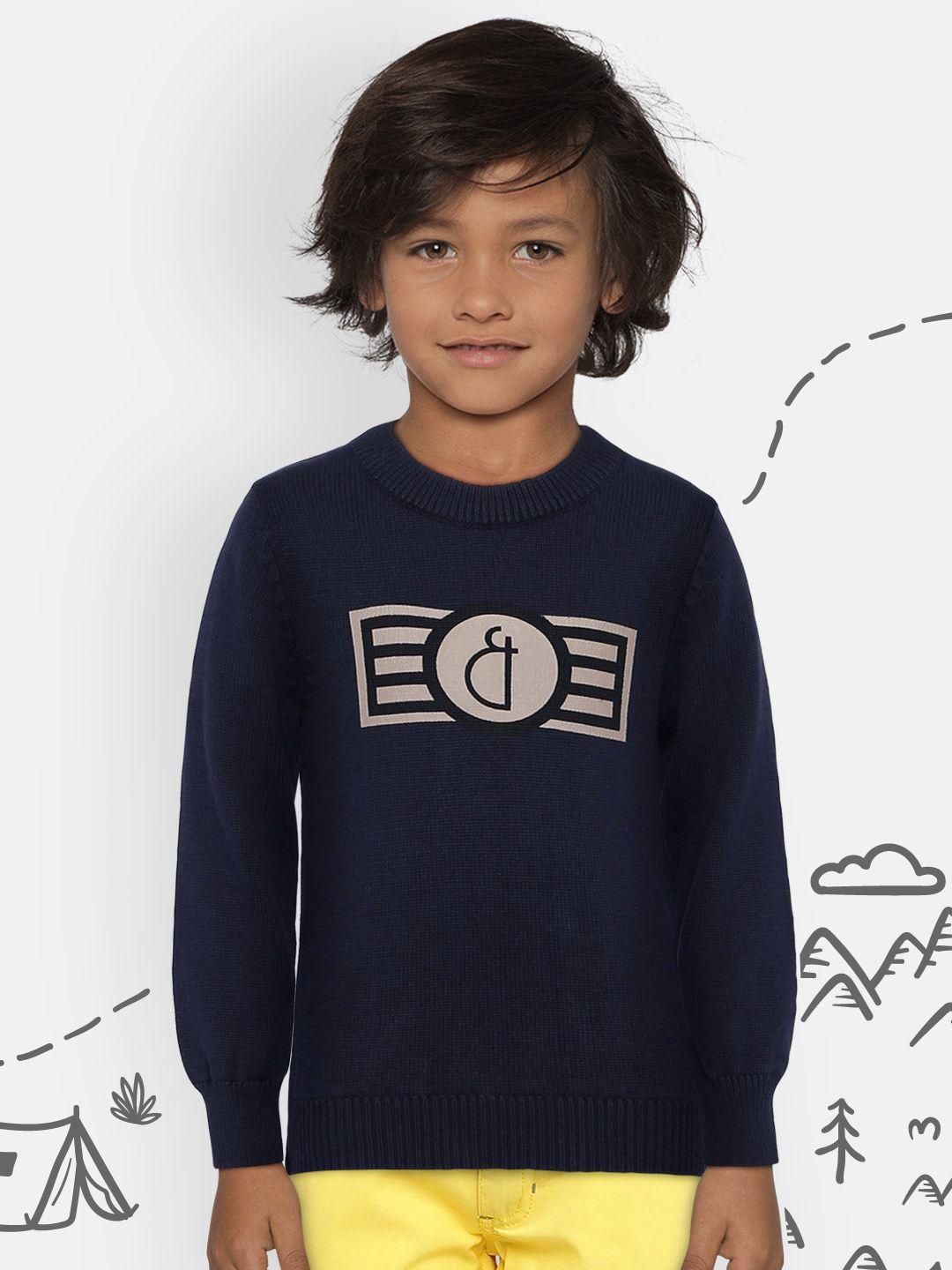 gini and jony boys navy blue printed pullover sweater
